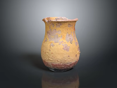 Handcrafted Clay Jar Sculpture With Yellow Red Patina And Textured Surface 3d model