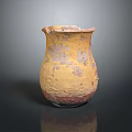Handcrafted Clay Jar Sculpture With Yellow Red Patina And Textured Surface
