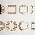 Traditional Chinese Carved Decorative Designs with Various Geometric Shapes and Golden Hollowed Patterns