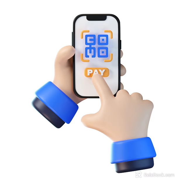 Mobile Phone Digital Payment With QR Code And PAY Button Being Tapped 3d model 