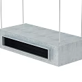Air Conditioner Fan With Gray Rectangular Design Black Grille Front And Suspended Installation Type