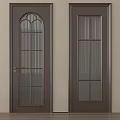 Dark Wooden Interior Doors Featuring Glass Panels Arched Top And Rectangular Design 3d model