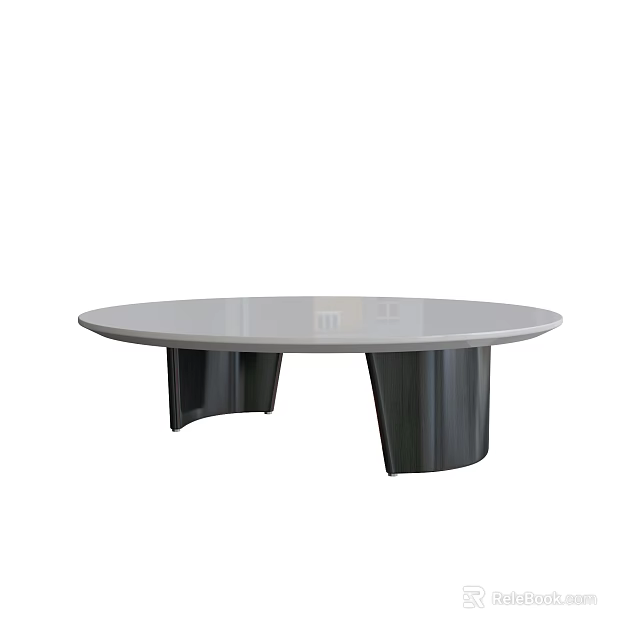 Round Modern Coffee Table With White Tabletop And Black Curved Legs 3d model