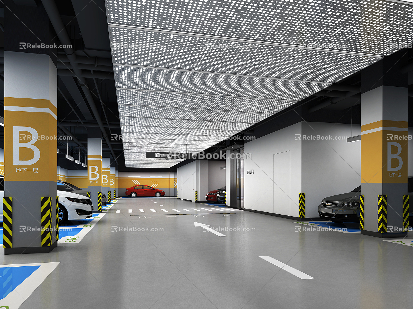 Modern parking lot Underground parking lot Elevator hall 3d model