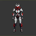 Futuristic Biomechanical Character With Red White Black Armor And Helmet Design