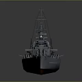 Detailed 3D Warship Model With Turrets Deck And Mast On Gray Background