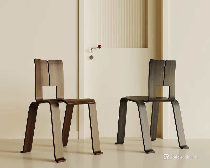 Modern Wooden Dining Chairs With Unique Backrest And Sleek Leg Design 3d model 