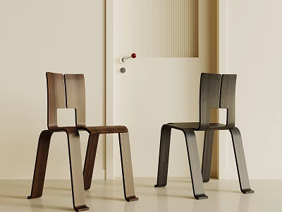 Modern Wooden Dining Chairs With Unique Backrest And Sleek Leg Design 3d model