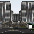Modern High Rise Residential Buildings With Entrance Canopy And Landscaped Access Road