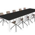 Long Rectangular Conference Table With Dark Blue Top White Frame And Beige White Chairs 3d model