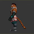 Three Colorful Characters Including Silver Armored Central Figure Orange Hair Green Pants On Reflective Surface