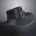 Black Leather Wide Brim Hat With Adjustable Belt Buckle Design