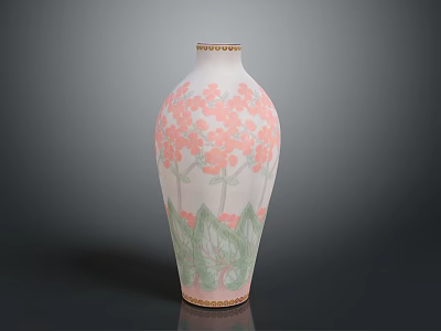 Ceramic Style Vase Cherry Blossom Pattern Chinese Vase Decorative Vase Ceramic Utensils Outdoor Items 3d model