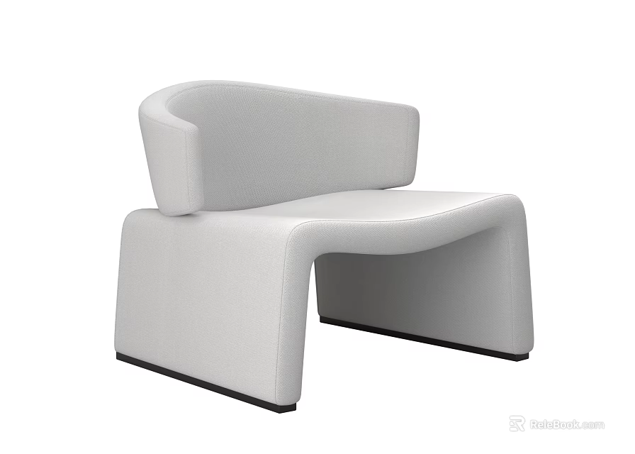 Modern White Lounge Chair With Curved Armrest And Black Base Sleek Design 3d model 