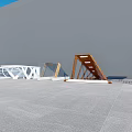 Modern Outdoor Structures With Various Shapes And Colored Roofs On Platform 3d model
