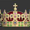 Ornate Red Gold Crown With Intricate Design Colorful Gemstones And Cross Top For Home Decor