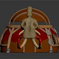 Cartoon Style Warrior Helmet With Braided Structure Animal Skull Decoration Red Fabric And White Tusks