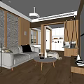 Modern Living Room Interior Design With Gray Sofa Round Coffee Table And Wooden Flooring