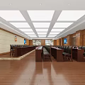 Modern Conference Room Interior With Long Wooden Tables Black Chairs Large Screens And Ceiling Lights