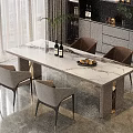 Modern Luxury Dining Table Set With Marble Top Four Chairs For Elegant Kitchen Dining Area 3d model