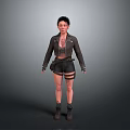 Human Female Character 3D Model with Leather Jacket Crop Top Shorts Thigh Straps and Boots