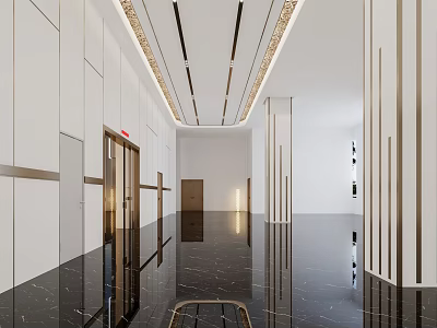Modern Elevator Lobby With Marble Flooring And Sleek Design 3d model