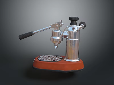 Manual Espresso Machine With Silver Body Red Base Black Handle And Grid Design 3d model