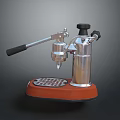Manual Espresso Machine With Silver Body Red Base Black Handle And Grid Design