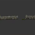 Architectural Stone Walls With Decorative Tops Two Separate Sections And Small Green Plants