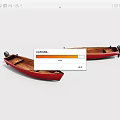 Two Red Hulled Wooden Boats With Wooden Interiors And Black Outboard Motors