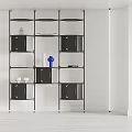 Modern Multi Tiered Black Gold Frame Shelf Unit With Storage Cabinets And Decorative Items