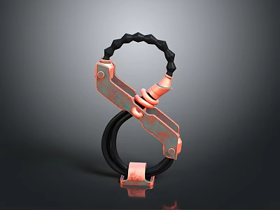 Mechanical Metal Clamp With Copper Bracket Black Ring And Spring Structure 3d model