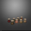 Glass Spice Jars With White Lids Sealed Kitchen Storage Containers Holding Various Condiments 3d model