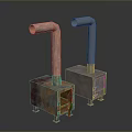 Rusted Industrial Metal Equipment With Vertical Pipes And Square Bases