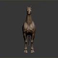 Realistic Brown Horse 3D Model Sculpture With Gray Background And Detailed Texture