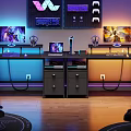 Modern Gaming Desk Setup With Dual Monitors RGB Lighting And Peripherals