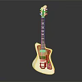 Electric Guitar Musical Instrument And Art Tool With White Body And Wooden Neck
