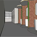 Modern Public Restroom Interior With Red Tile Walls Round Mirrors And White Washbasins
