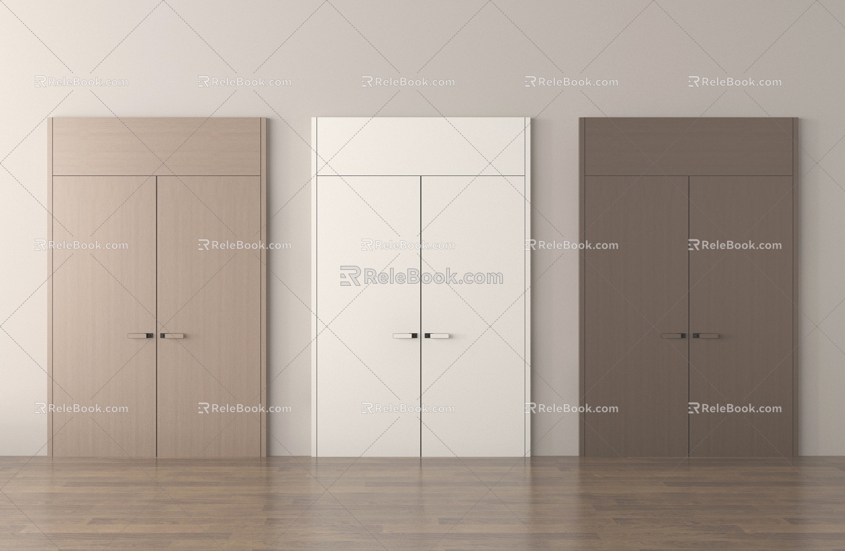 Modern double door solid wood door door door office door 3d model