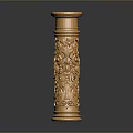 Golden Ornate Carved Column With Detailed Intricate Floral Patterns Design