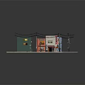 Colorful Japanese Style Building Models With Green White Blue Facades And Shop Signs