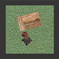 Wooden Beehive And Small Stool On Green Grass Ground Scene