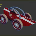 Children's Red Wooden Toy Car With Silver Handle And Decorative Wheels