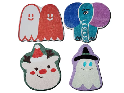 Cute Shaped Rugs Featuring Ghost Elephant Christmas Witch Character Designs 3d model