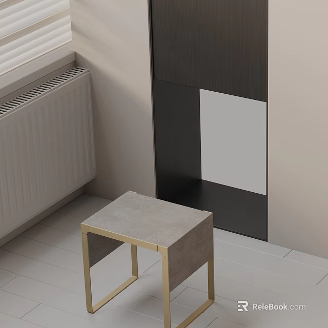 Modern Side Table With Gray Stone Top And Gold Metal Legs In Minimalist Room 3d model 