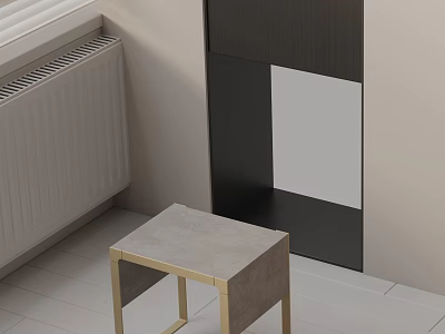 Modern Side Table With Gray Stone Top And Gold Metal Legs In Minimalist Room 3d model