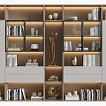 Stylish Modern Bookcase Interior With Organized Books Decorative Items And Lighting