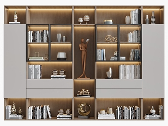 Bookcase Display Cabinet Full Wall Freestanding Adult Solid Wood 3d model