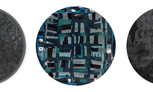 Modern Round Carpet Black Grey Blue Abstract Pattern Round Carpet Combination 3d model