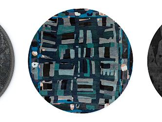 Modern Round Carpet Black Grey Blue Abstract Pattern Round Carpet Combination 3d model